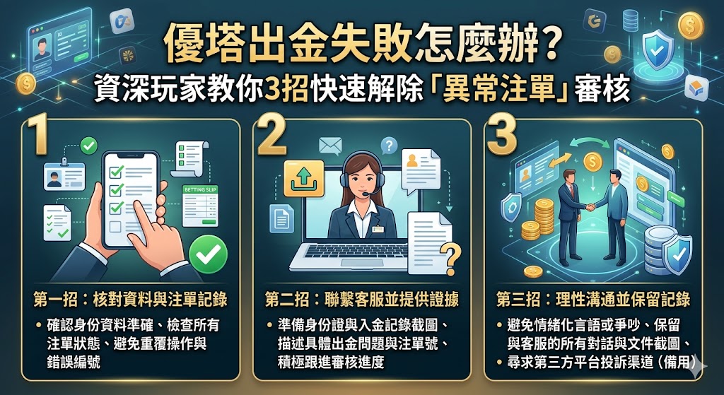 優塔出金失敗怎麼辦？資深玩家教你3招快速解除「異常注單」審核
